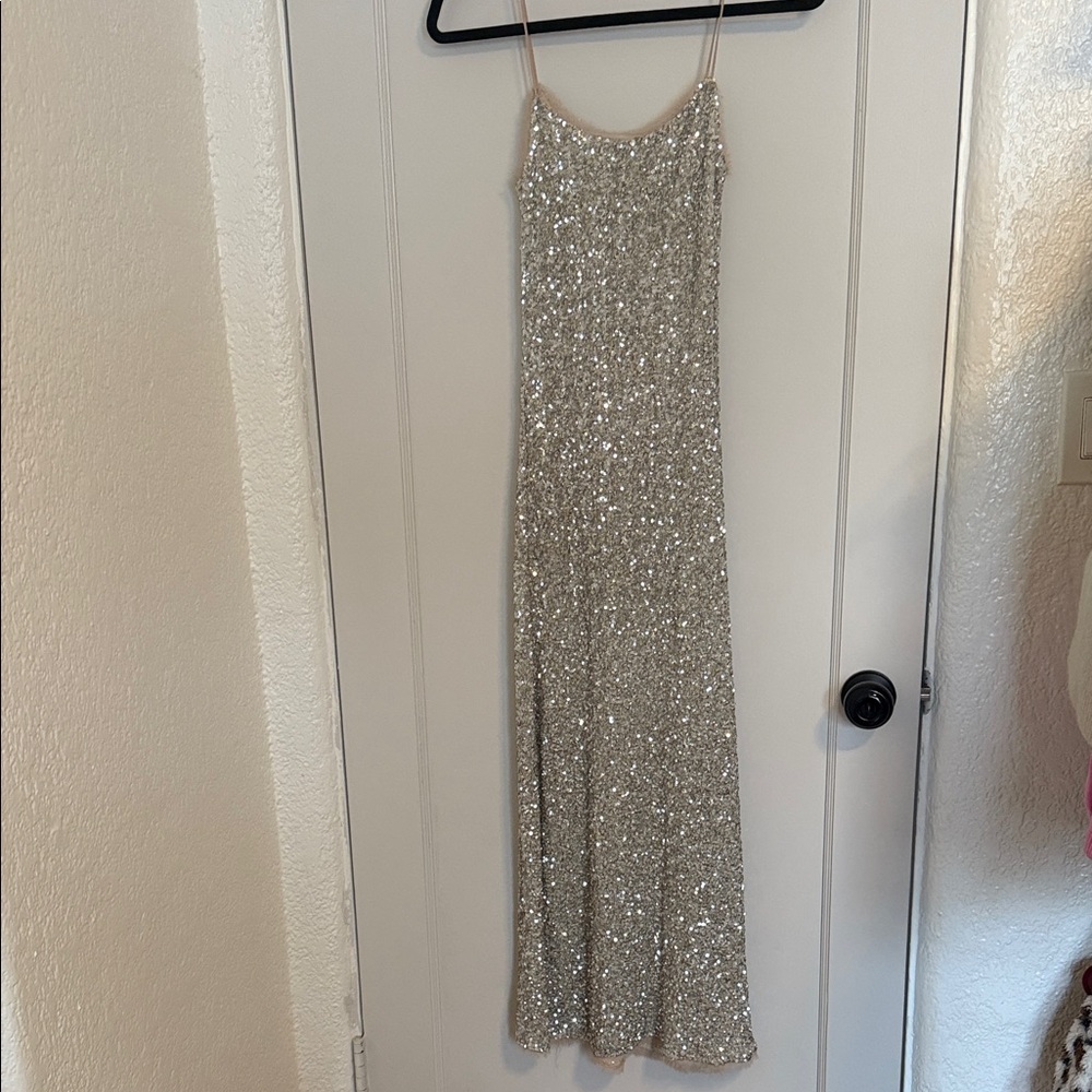 Zara Elegant Silver Sequin Dress